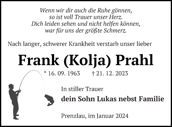 Traueranzeige von Frank Prahl von Prenzlauer Zeitung
