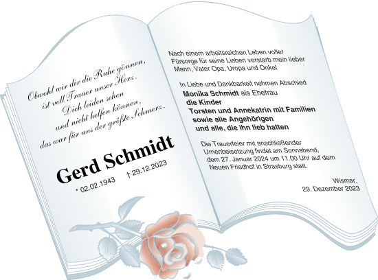 Traueranzeige von Gerd Schmidt von Pasewalker Zeitung