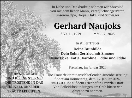 Traueranzeige von Gerhard Naujoks von Prenzlauer Zeitung