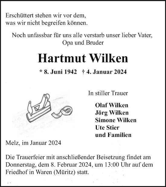 Traueranzeige von Hartmut Wilken von Müritz-Zeitung