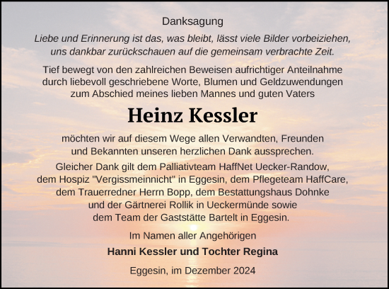 Traueranzeige von Heinz Kessler von Haff-Zeitung