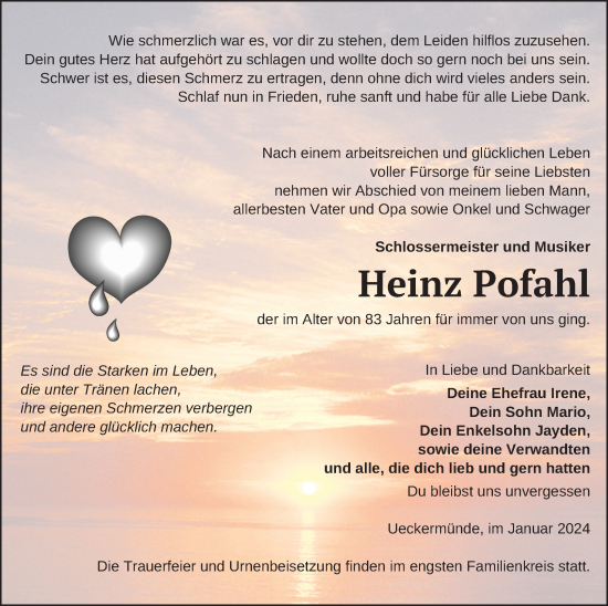 Traueranzeige von Heinz Pofahl von Haff-Zeitung