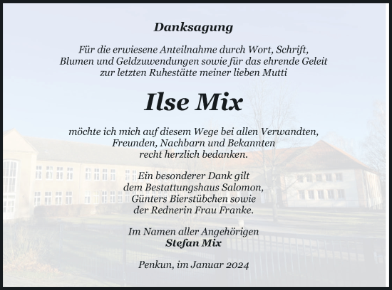 Traueranzeige von Ilse Mix von Pasewalker Zeitung