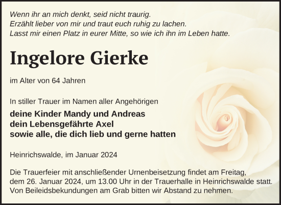 Traueranzeige von Ingelore Gierke von Haff-Zeitung