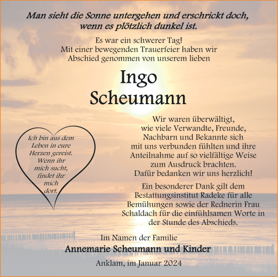 Traueranzeige von Ingo Scheumann von Vorpommern Kurier