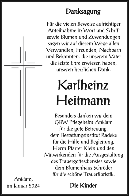 Traueranzeige von Karlheinz Heitmann von Vorpommern Kurier