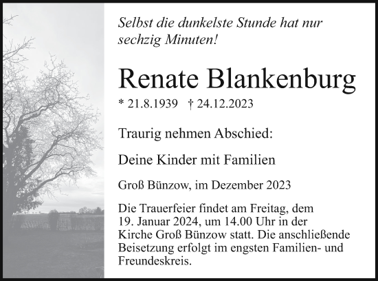 Traueranzeige von Renate Blankenburg von Vorpommern Kurier