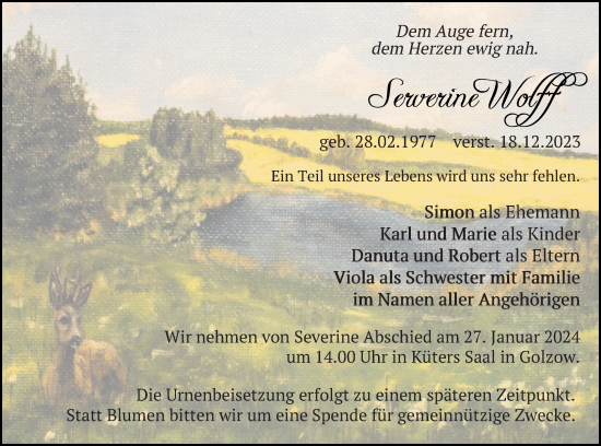 Traueranzeige von Serverine Wolff von Templiner Zeitung