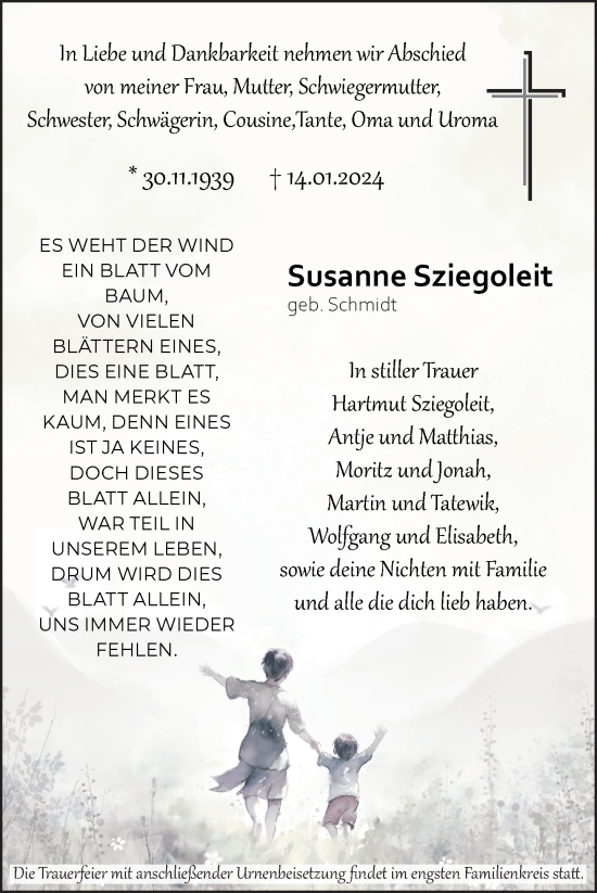 Traueranzeige von Susanne Sziegoleit von Haff-Zeitung