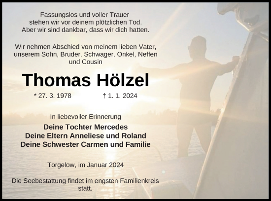 Traueranzeige von Thomas Hölzel von Haff-Zeitung