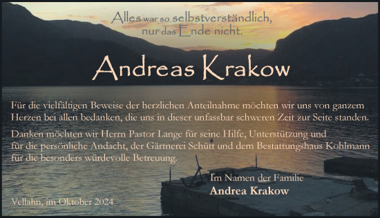 Traueranzeige von Andreas Krakow von Hagenower Kreisblatt