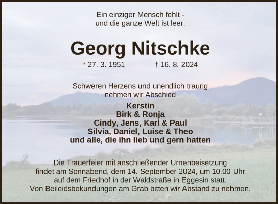 Traueranzeige von Georg Nitschke von Nordkurier Haff-Zeitung