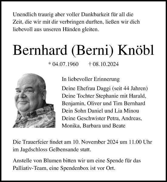 Traueranzeige von Bernhard Knöbl von Norddeutsche Neueste Nachrichten