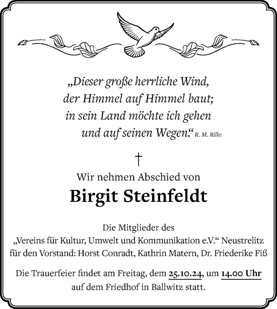 Traueranzeige von Birgit Steinfeldt von Nordkurier Strelitzer Zeitung