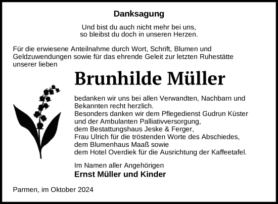 Traueranzeige von Brunhilde Müller von Uckermark Kurier Prenzlauer Zeitung