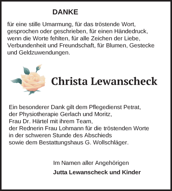 Traueranzeige von Christa Lewanscheck von Uckermark Kurier Prenzlauer Zeitung