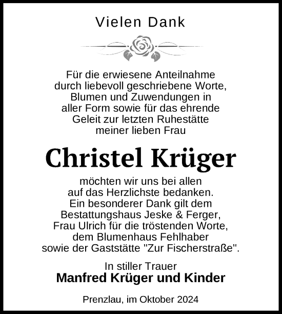 Traueranzeige von Christel Krüger von Uckermark Kurier Prenzlauer Zeitung