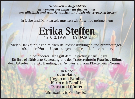 Traueranzeige von Erika Steffen von Uckermark Kurier Templiner Zeitung