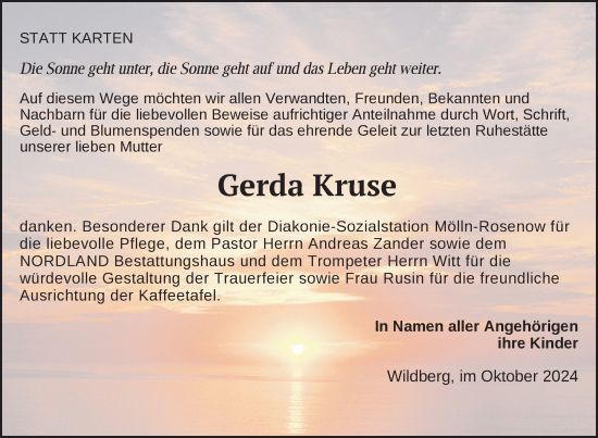 Traueranzeige von Gerda Kruse von Nordkurier Neubrandenburger Zeitung