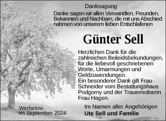 Traueranzeige von Günter Sell von Uckermark Kurier Prenzlauer Zeitung