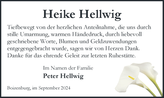 Traueranzeige von Heike Hellwig von Hagenower Kreisblatt