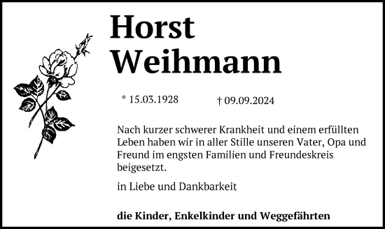 Traueranzeige von Horst Weihmann von Zeitung für die Landeshauptstadt