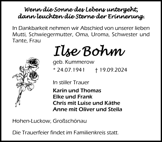 Traueranzeige von Ilse Bohm von Norddeutsche Neueste Nachrichten