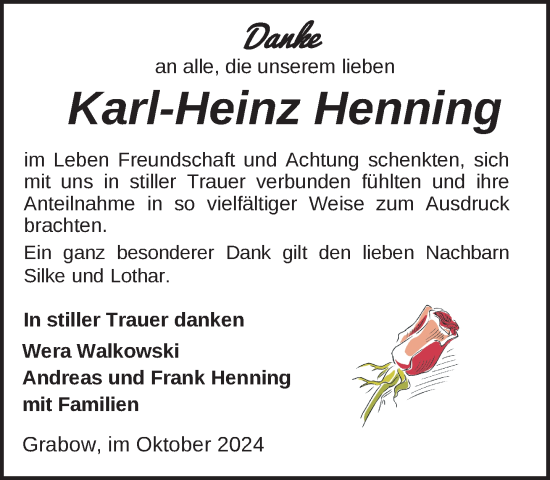 Traueranzeige von Karl-Heinz Henning von Ludwigsluster Tageblatt