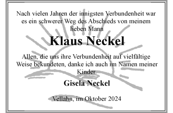 Traueranzeige von Klaus Neckel von Hagenower Kreisblatt