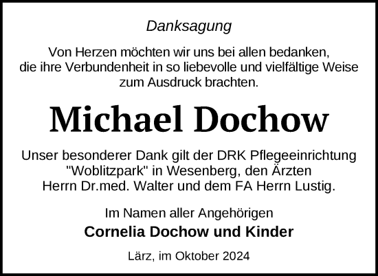 Traueranzeige von Michael Dochow von Nordkurier Strelitzer Zeitung