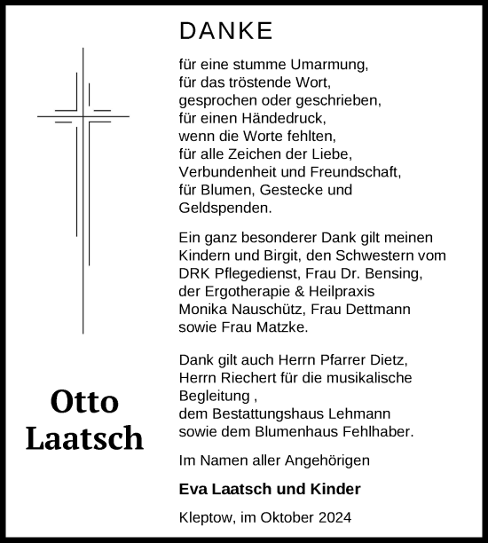 Traueranzeige von Otto Laatsch von Uckermark Kurier Prenzlauer Zeitung