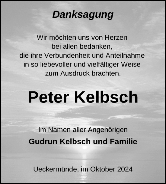 Traueranzeige von Peter Kelbsch von Nordkurier Haff-Zeitung