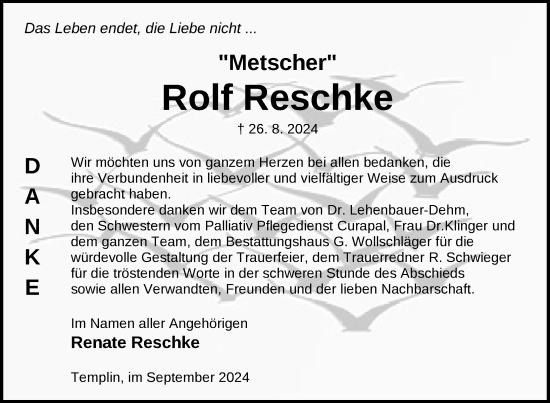 Traueranzeige von Rolf Reschke von Uckermark Kurier Templiner Zeitung