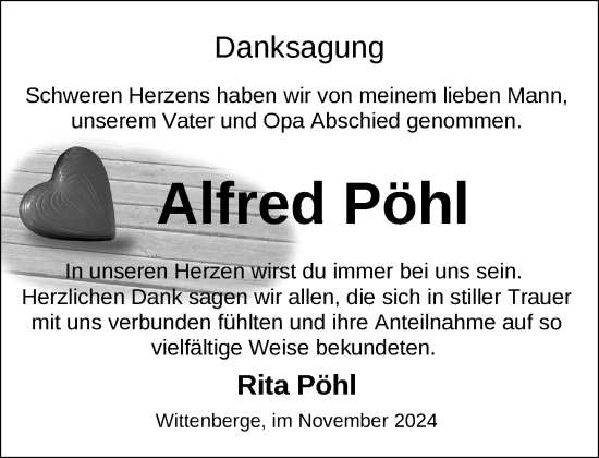 Traueranzeige von Alfred Pöhl von Der Prignitzer, Prignitz Express