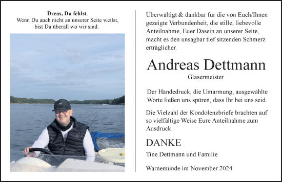 Traueranzeige von Andreas Dettmann von Norddeutsche Neueste Nachrichten