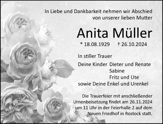 Traueranzeige von Anita Müller von Norddeutsche Neueste Nachrichten