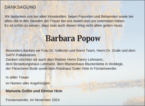 Traueranzeige von Barbara Popow von Uckermark Kurier Prenzlauer Zeitung