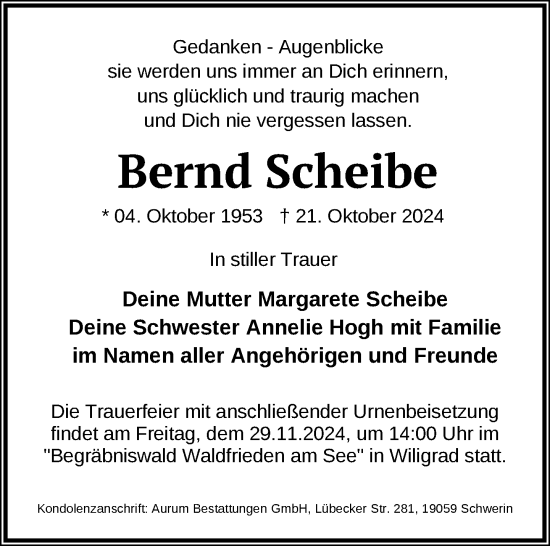 Traueranzeige von Bernd Scheibe von Zeitung für die Landeshauptstadt