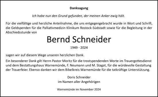 Traueranzeige von Bernd Schneider von Norddeutsche Neueste Nachrichten