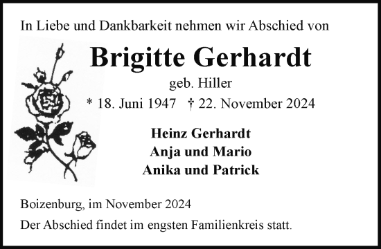 Traueranzeige von Brigitte Gerhardt von Hagenower Kreisblatt