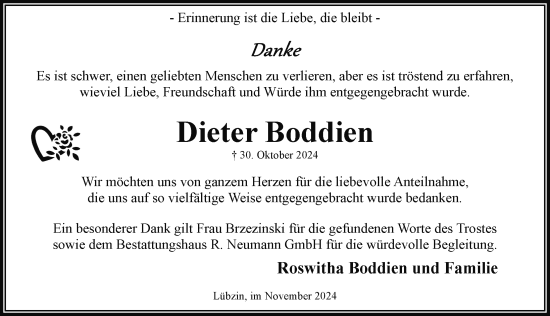 Traueranzeige von Dieter Boddien von Güstrow und Bützow