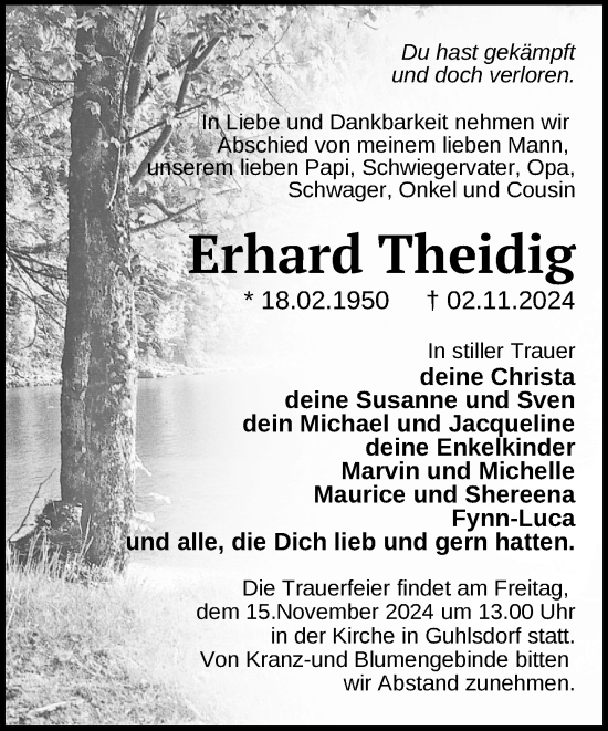 Traueranzeige von Erhard Theidig von Der Prignitzer