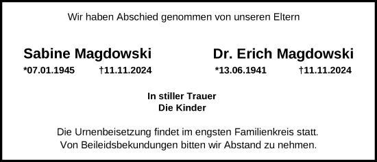 Traueranzeige von Erich Magdowski von Zeitung für die Landeshauptstadt