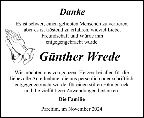 Traueranzeige von Günther Wrede von Parchim und Lübz