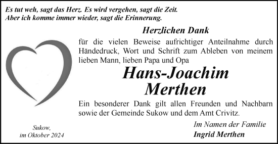 Traueranzeige von Hans-Joachim Merthen von Zeitung für die Landeshauptstadt