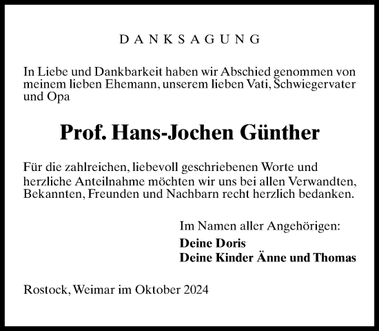 Traueranzeige von Hans-Jochen Günther von Norddeutsche Neueste Nachrichten