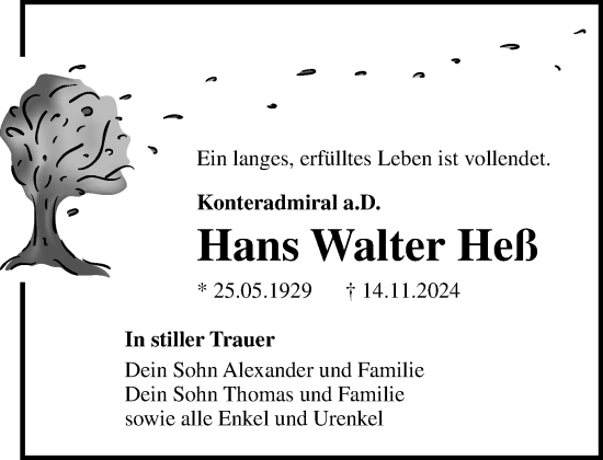 Traueranzeige von Hans Walter Heß von Norddeutsche Neueste Nachrichten