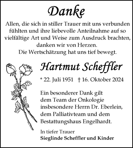 Traueranzeige von Hartmut Scheffler von Nordkurier Müritz-Zeitung