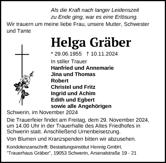 Traueranzeige von Helga Gräber von Der Prignitzer