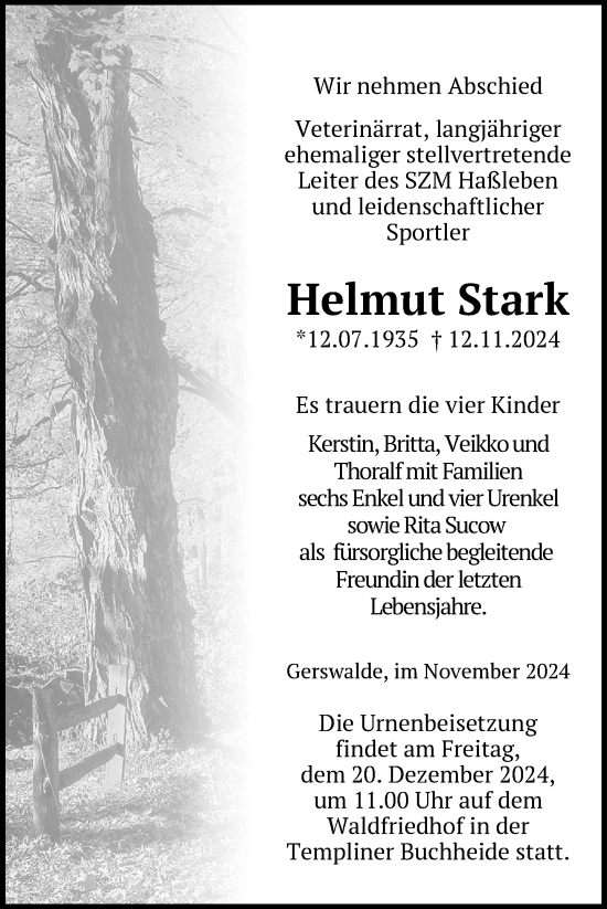 Traueranzeige von Helmut Stark von Uckermark Kurier Templiner Zeitung